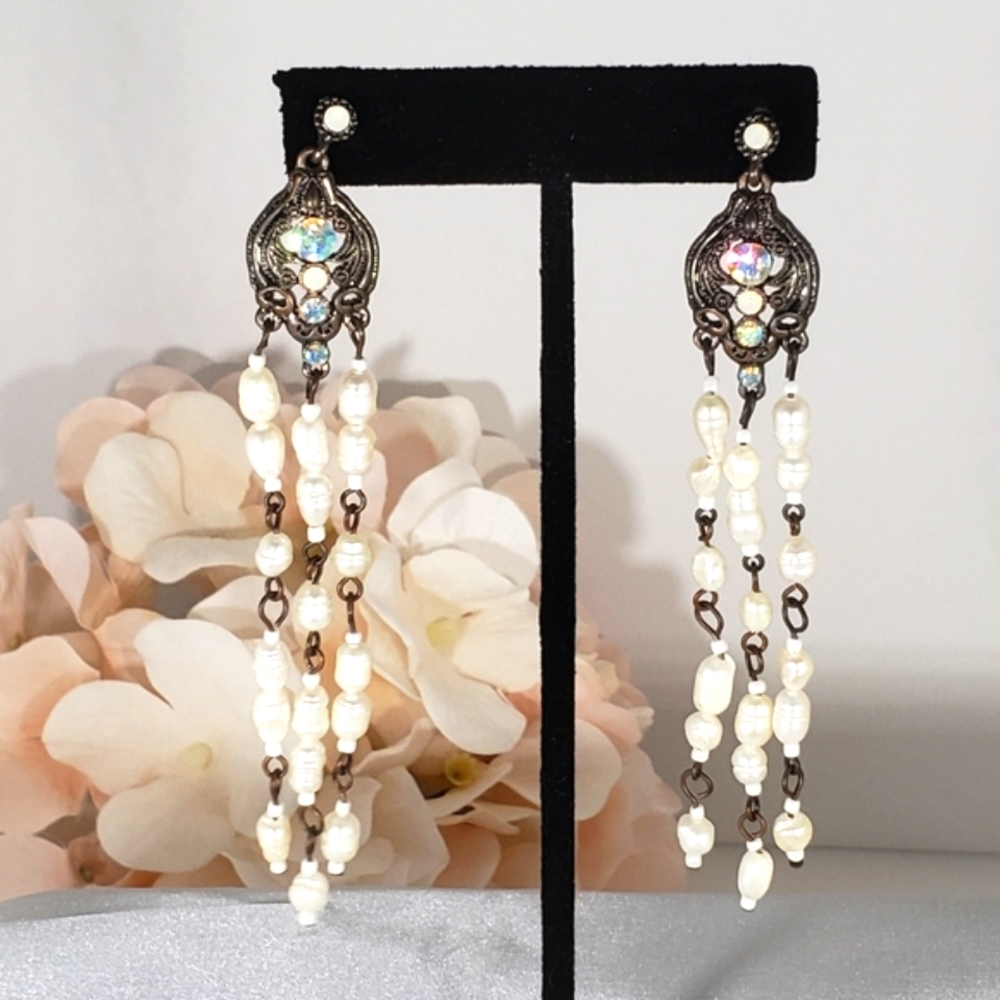 Antique Baroque Mother of Pearl Hanging Earrings